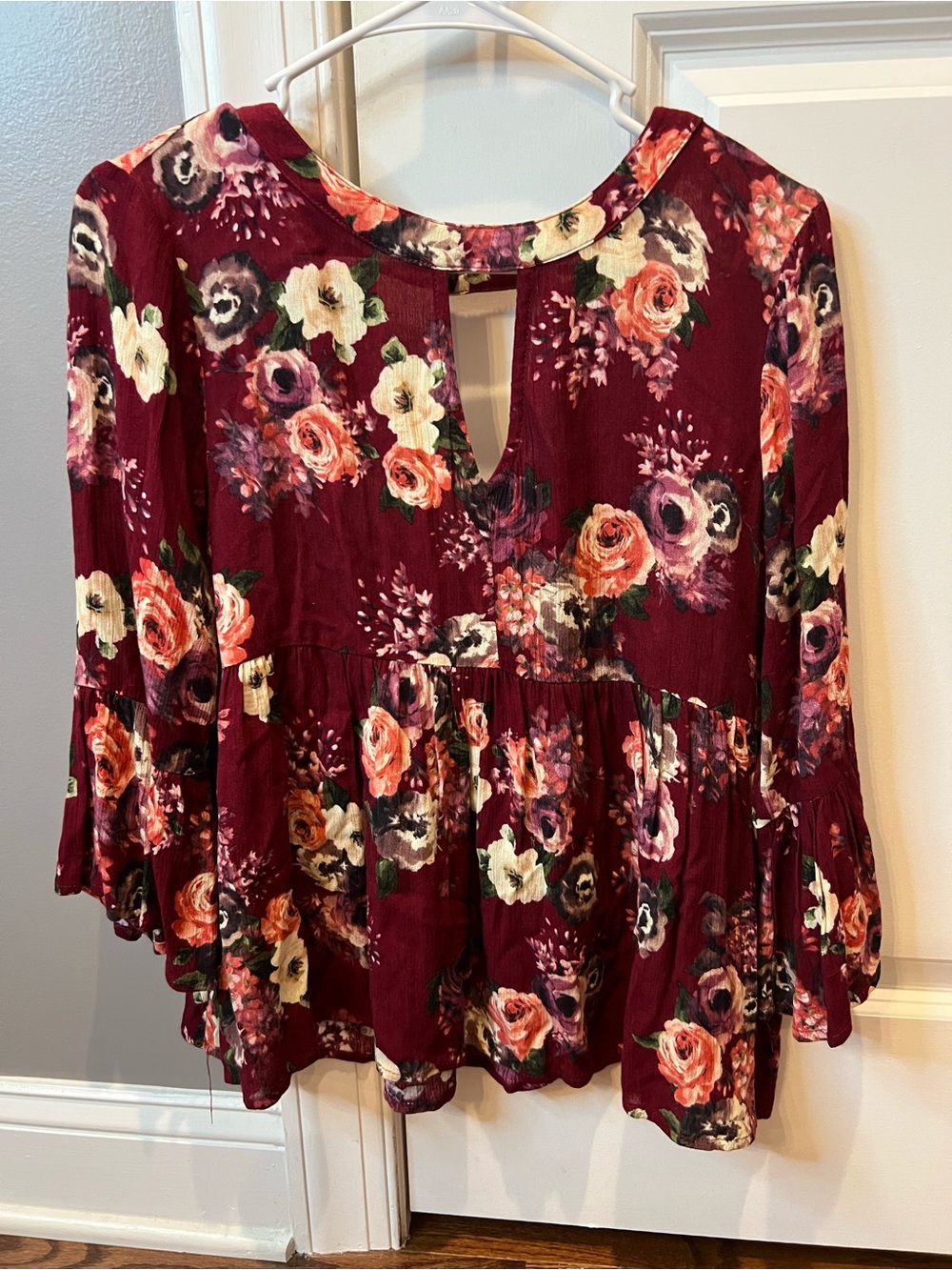 Altar'd State Burgundy Floral Peplum Tunic